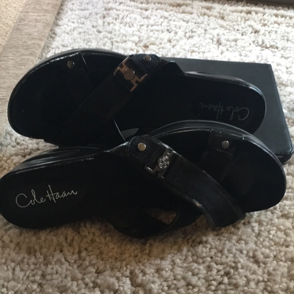Cole Haan black slides 1.5 inch wedge Lie New!